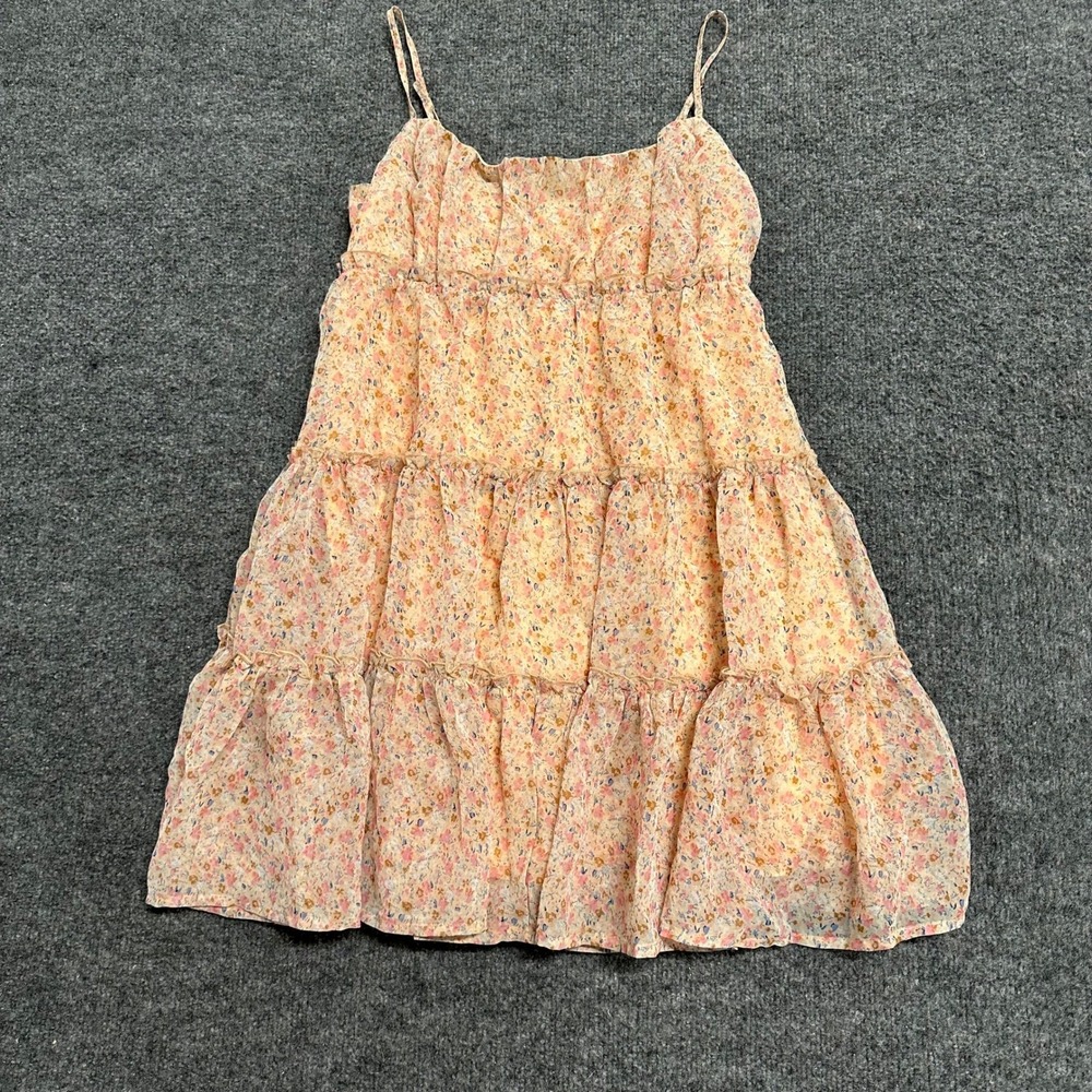 Aeropostale Dress Womens Size M Peach Floral Tiered Sleeveless Babydoll Mini